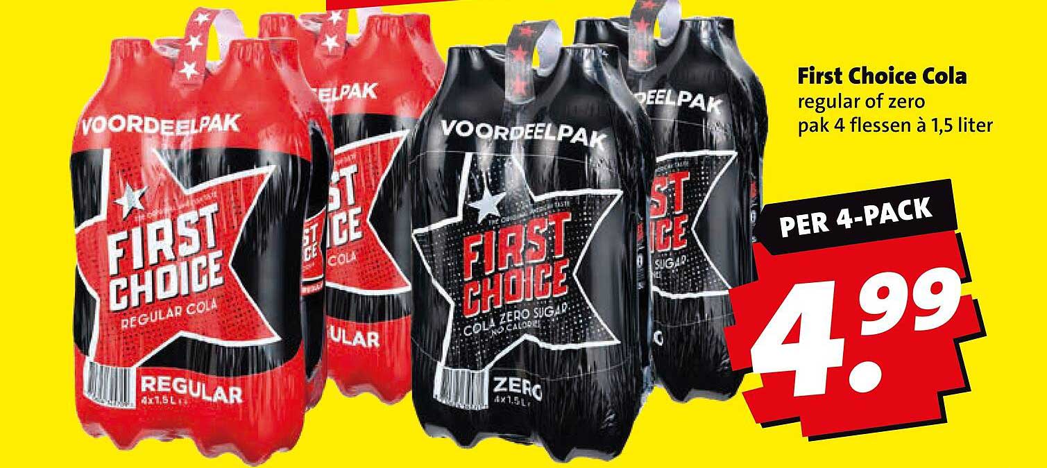 First Choice Cola regular of zero pak 4 flessen à 1,5 liter PER 4-PACK