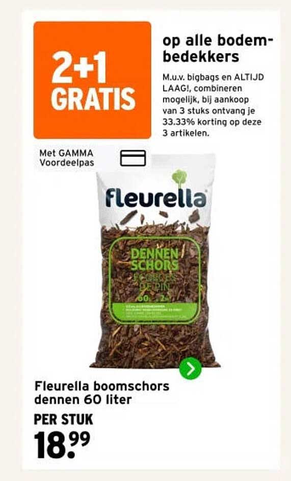 Fleurella boomschors dennen 60 liter 2+1 GRATIS