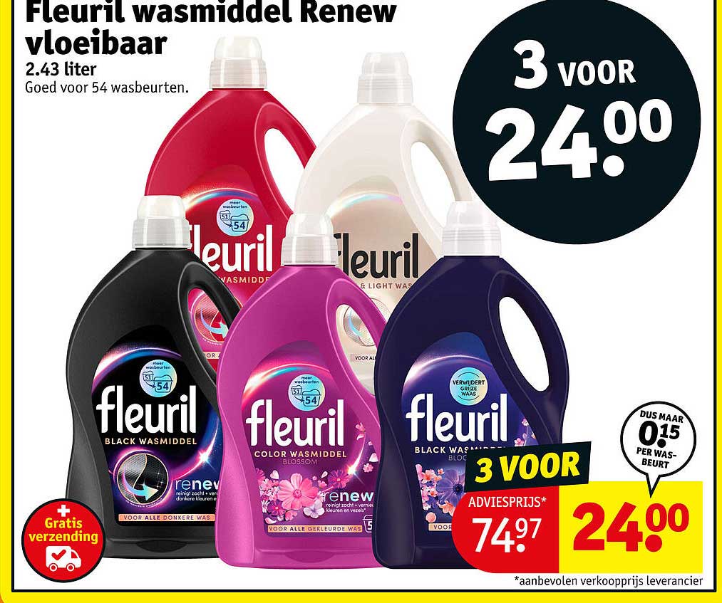 Fleuril wasmiddel Renew vloeibaar 2.43 liter 3 voor 24.00