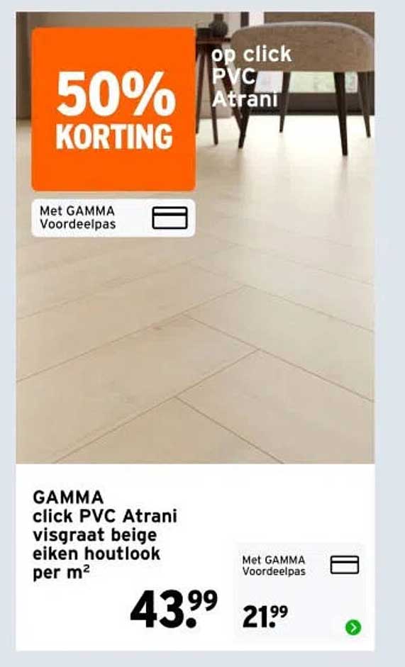 GAMMA click PVC Atrani visgraat beige eiken houtlook per m² 50% KORTING