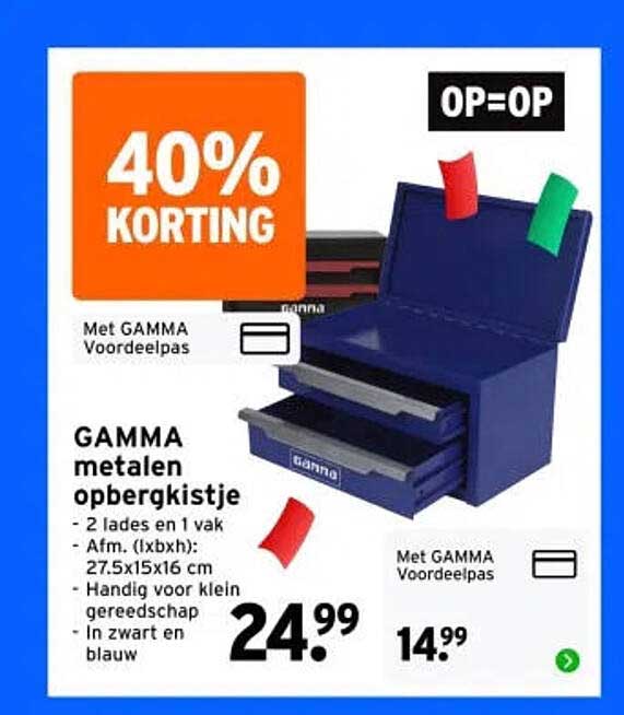 GAMMA metalen opbergkistje 40% korting OP=OP