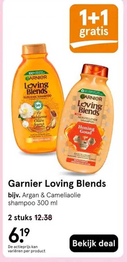 Garnier Loving Blends bijv. Argan & Cameliaolie shampoo 300 ml 1+1 gratis