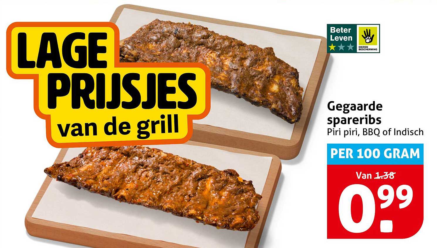 Gegaarde spareribs Piri piri, BBQ of Indisch
