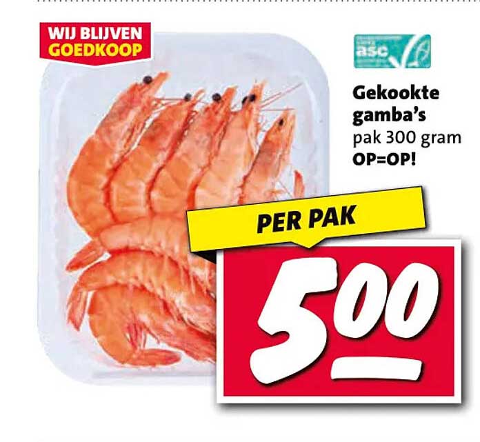 Gekookte gamba’s pak 300 gram OP=OP!