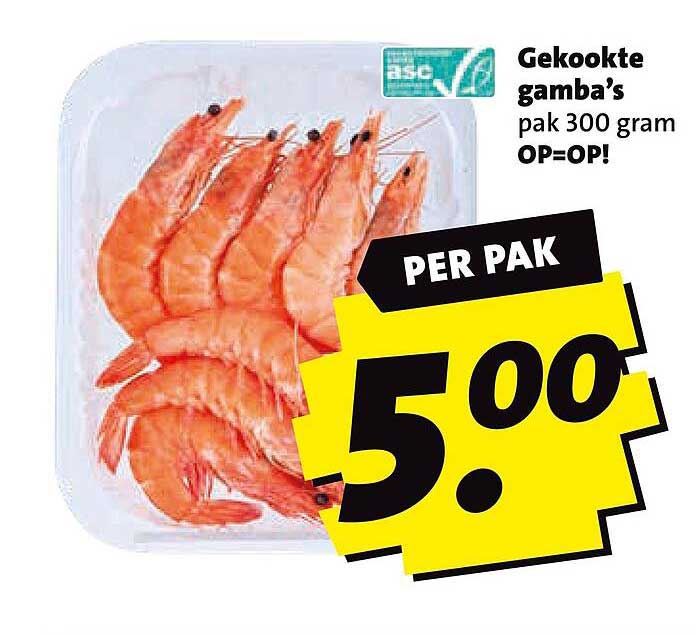 Gekookte gamba’s pak 300 gram OP=OP! PER PAK