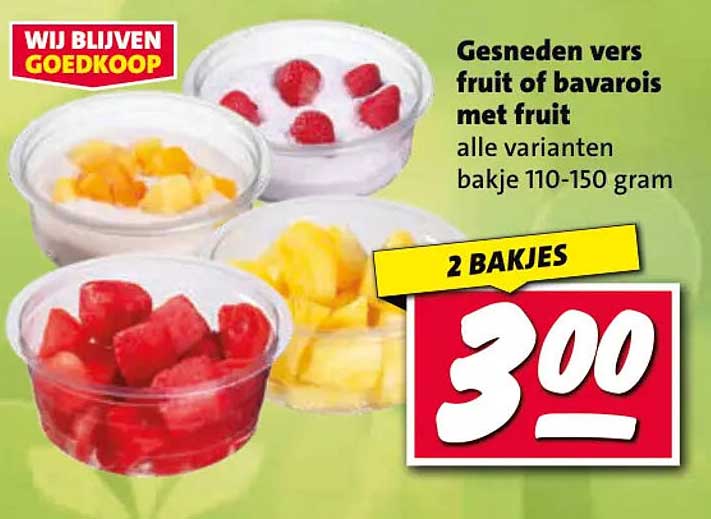 Gesneden vers fruit of bavarois met fruit - alle varianten bakje 110-150 gram 2 bakjes