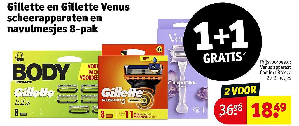 Gillette en Gillette Venus scheerapparaten en navulmesjes 8-pak 1+1 GRATIS*