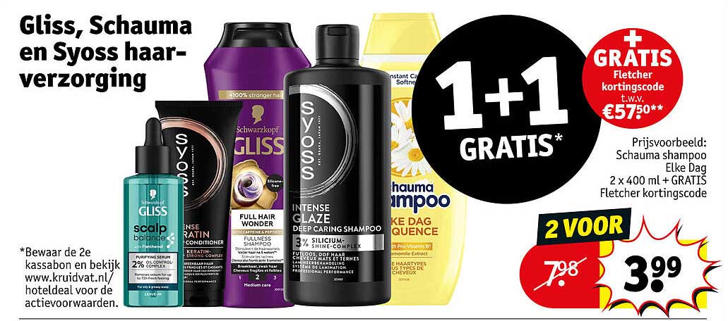 Gliss, Schauma en Syoss haarverzorging 1+1 gratis