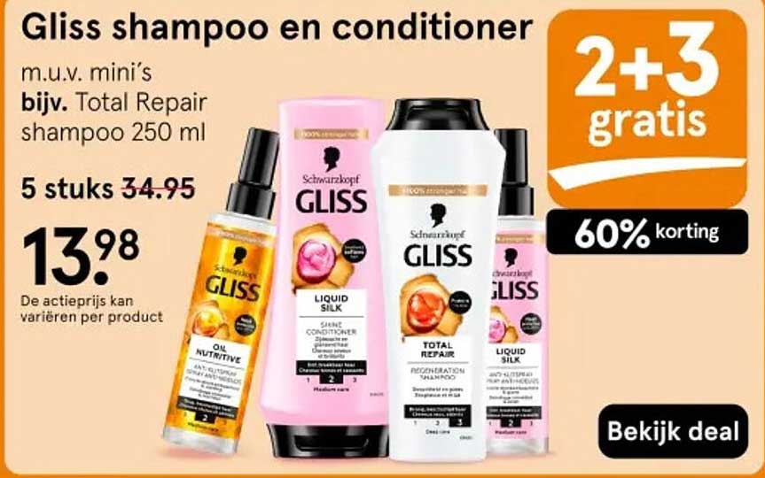 Gliss shampoo en conditioner 2+3 gratis