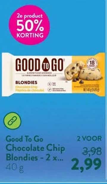 Good To Go Chocolate Chip Blondies - 2 x... 2 VOOR 2e product 50% KORTING