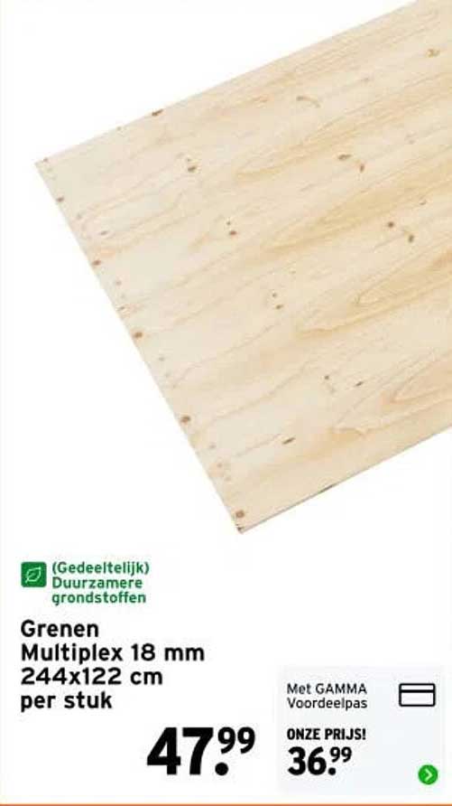 Grenen Multiplex 18 mm 244x122 cm per stuk