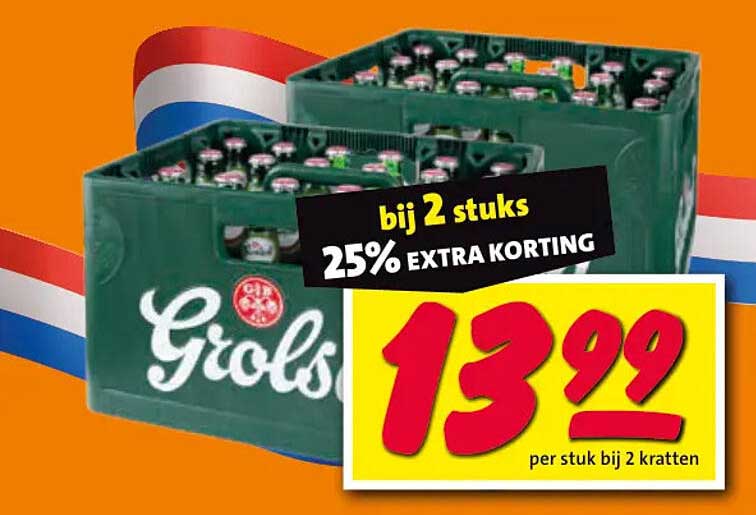 Grolsch bij 2 stuks 25% extra korting