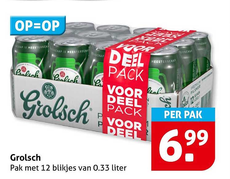 Grolsch Pak met 12 blikjes van 0.33 liter OP=OP