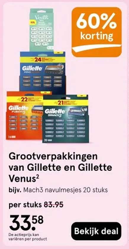 Grootverpakkingen van Gillette en Gillette Venus 60% korting