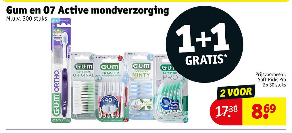 Gum en 07 Active mondverzorging 1+1 GRATIS*