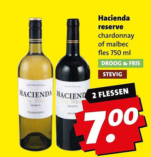 Hacienda reserve chardonnay of malbec fles 750 ml 2 flessen
