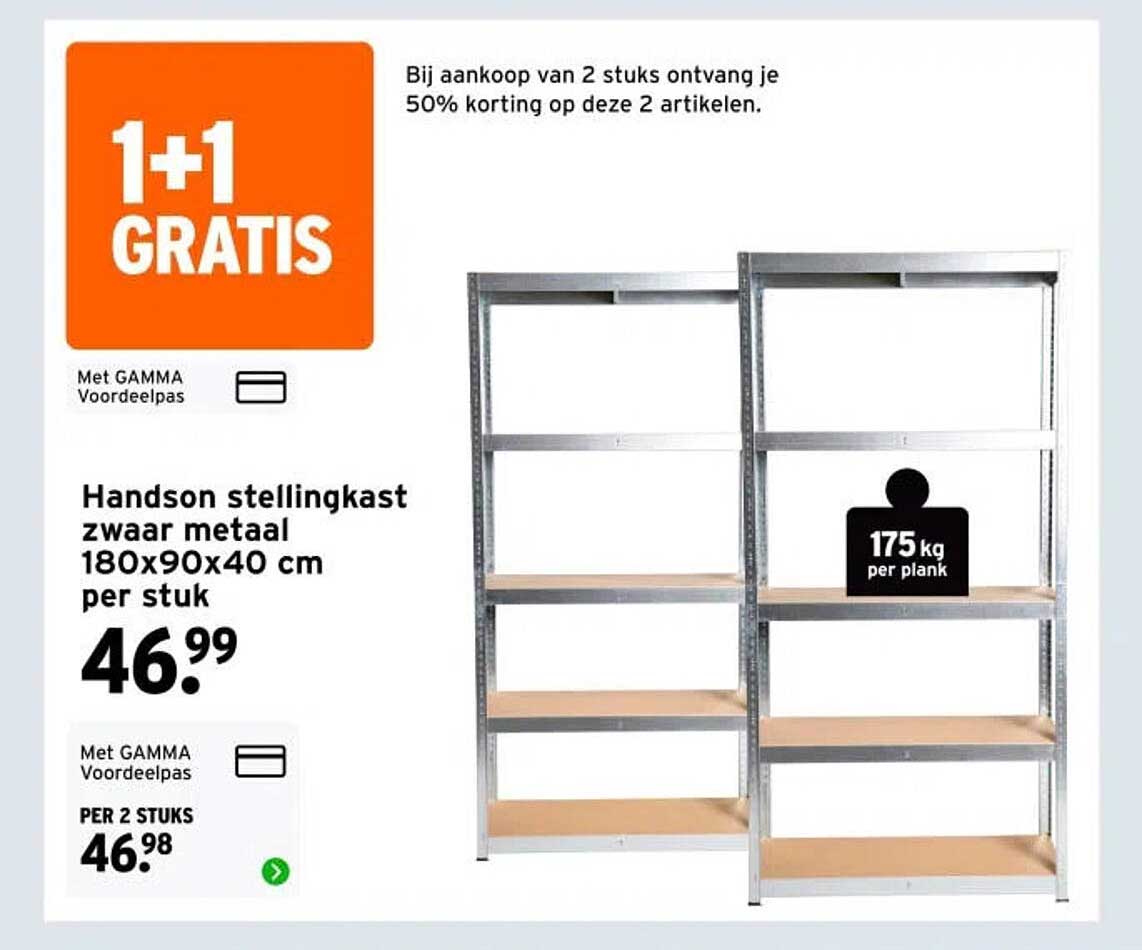 Handson stellingkast zwaar metaal 180x90x40 cm per stuk 1+1 GRATIS