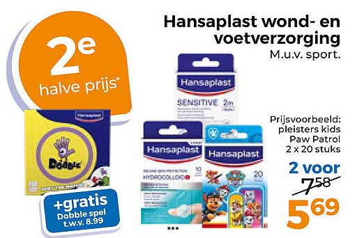 Hansaplast wond- en voetverzorging M.u.v. sport. 2e halve prijs
