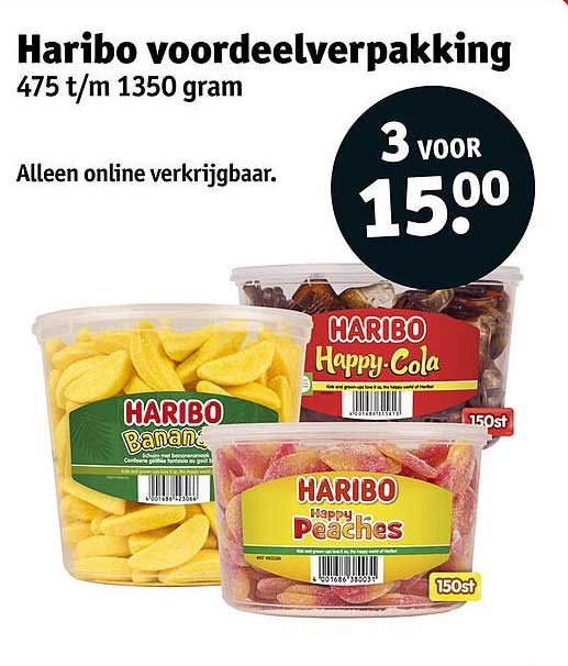 Haribo voordeelverpakking 475 t/m 1350 gram 3 voor 15.00