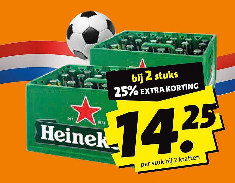 Heineken 24-pack 14,25 per stuk bij 2 kratten 25% extra korting