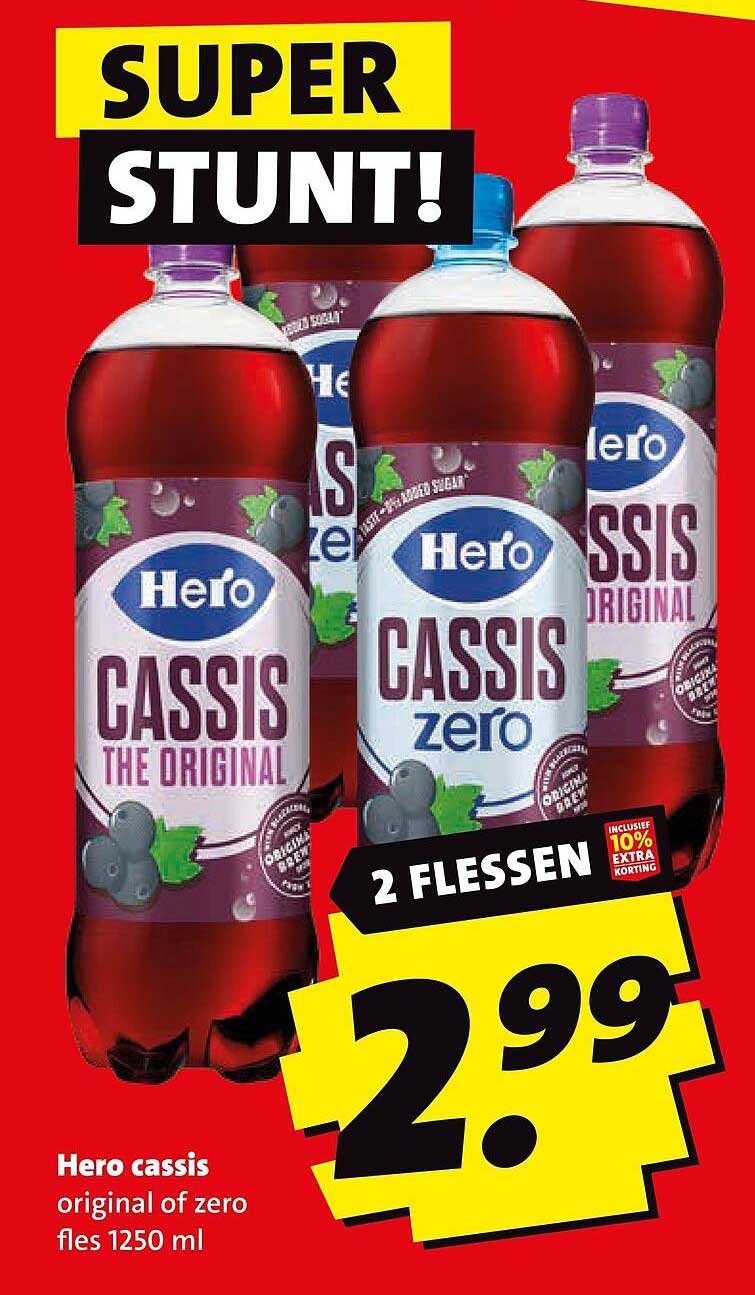 Hero cassis original of zero fles 1250 ml - 2 flessen
