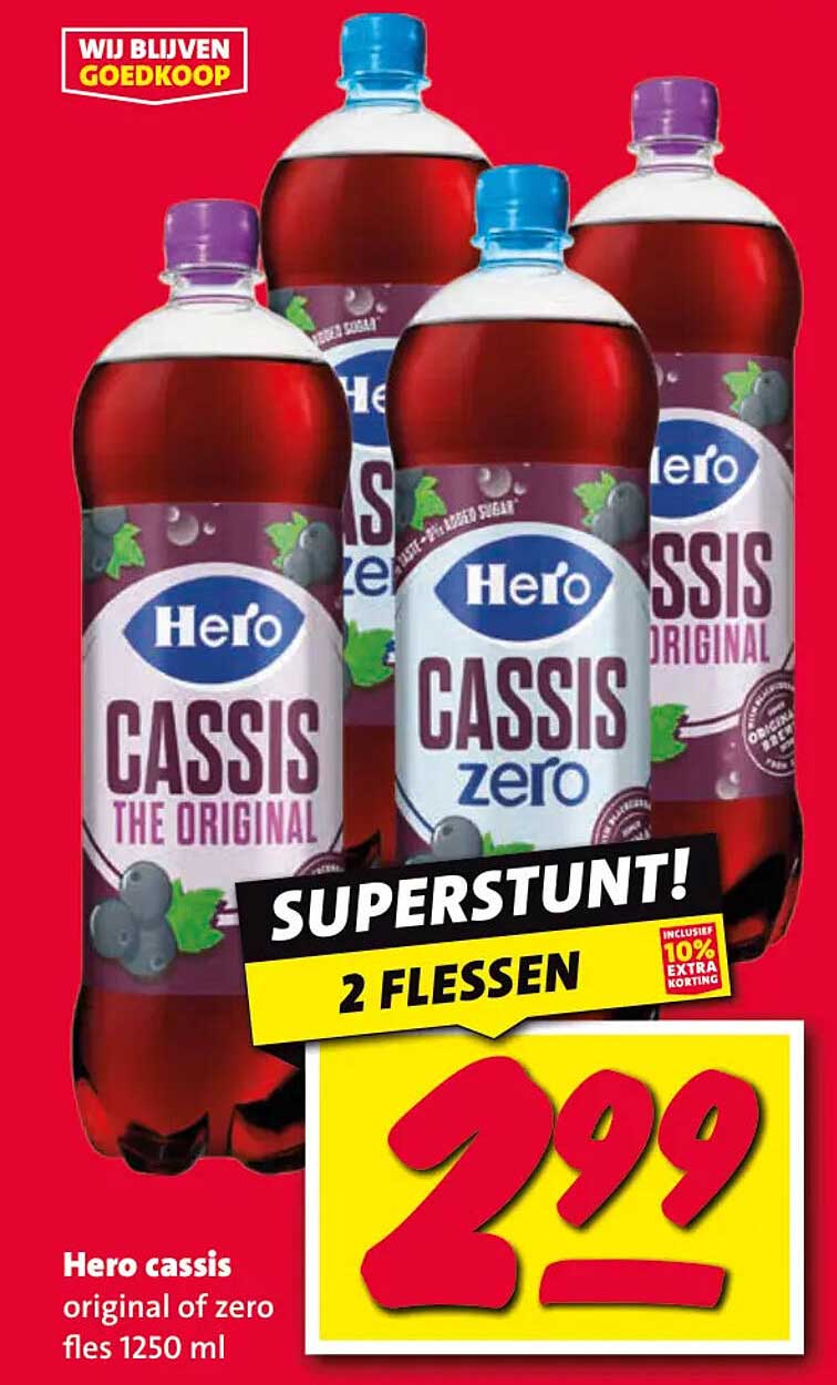Hero cassis original of zero fles 1250 ml SUPERSTUNT! 2 flessen inclusief 10% extra korting