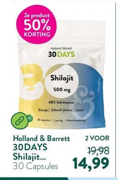 Holland & Barrett 30DAYS Shilajit... 30 Capsules 2e product 50% KORTING