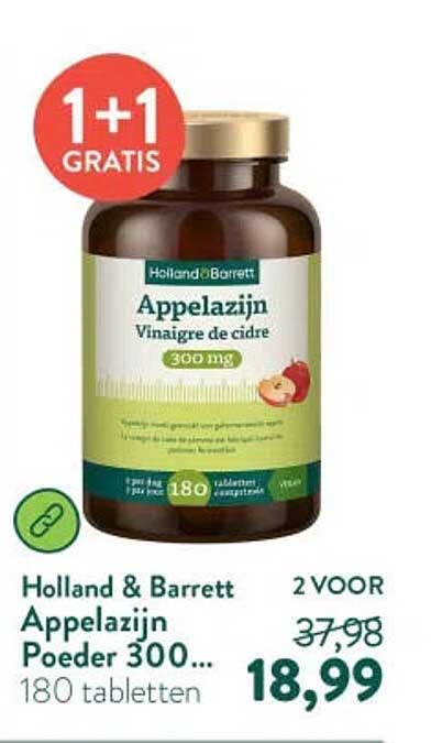Holland & Barrett Appelazijn Poeder 300... 180 tabletten 1+1 GRATIS