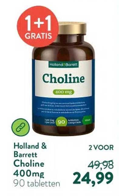 Holland & Barrett Choline 400mg 90 tabletten 1+1 GRATIS