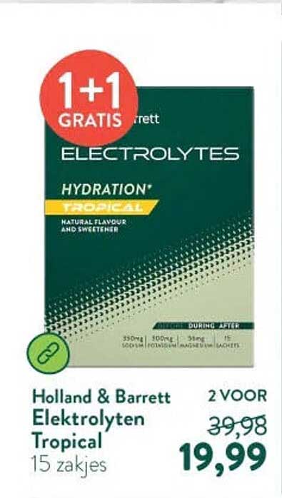 Holland & Barrett Elektrolyten Tropical 15 zakjes 1+1 gratis