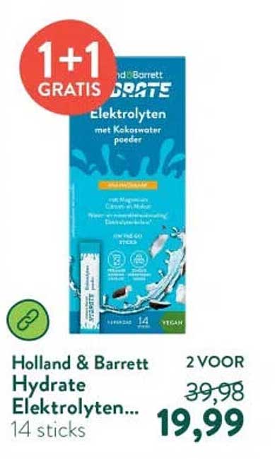 Holland & Barrett Hydrate Elektrolyten... 14 sticks 1+1 gratis