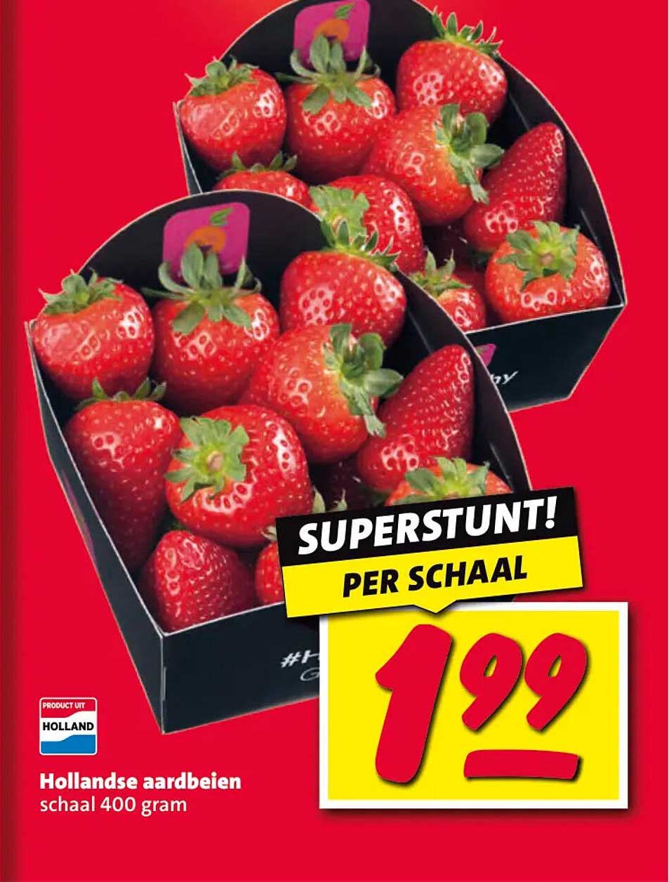 Hollandse aardbeien schaal 400 gram - SUPERSTUNT! PER SCHAAL