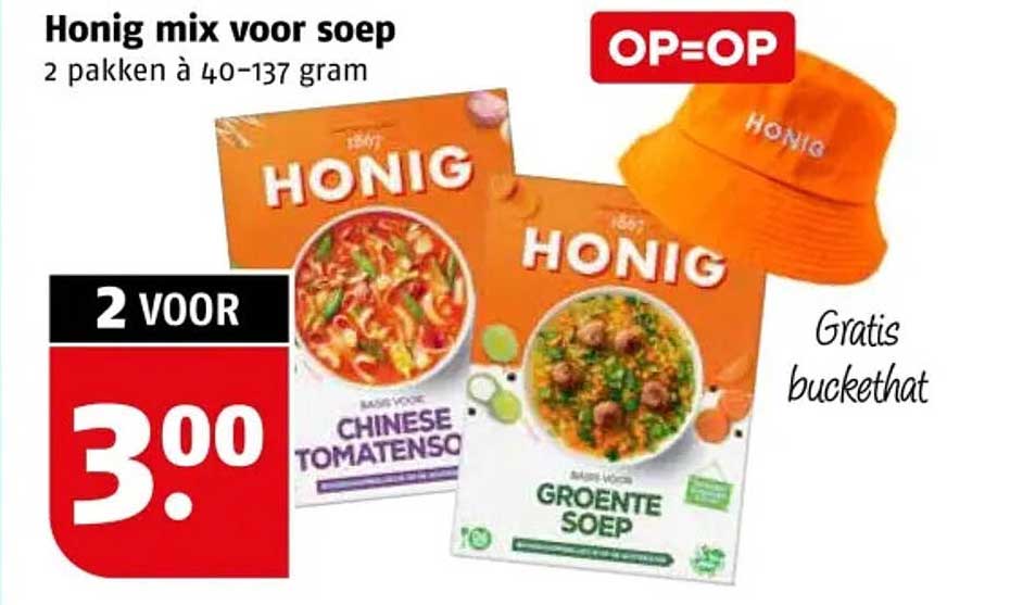 Honig mix voor soep 2 pakken à 40-137 gram OP=OP Gratis buckethat