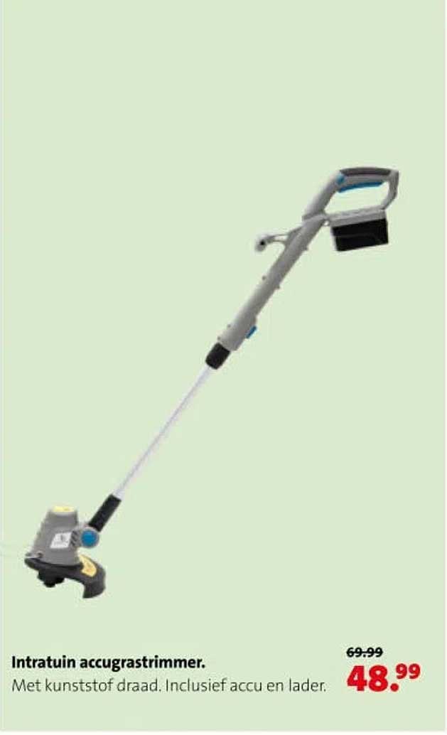 Intratuin accugrastrimmer. Met kunststof draad. Inclusief accu en lader.