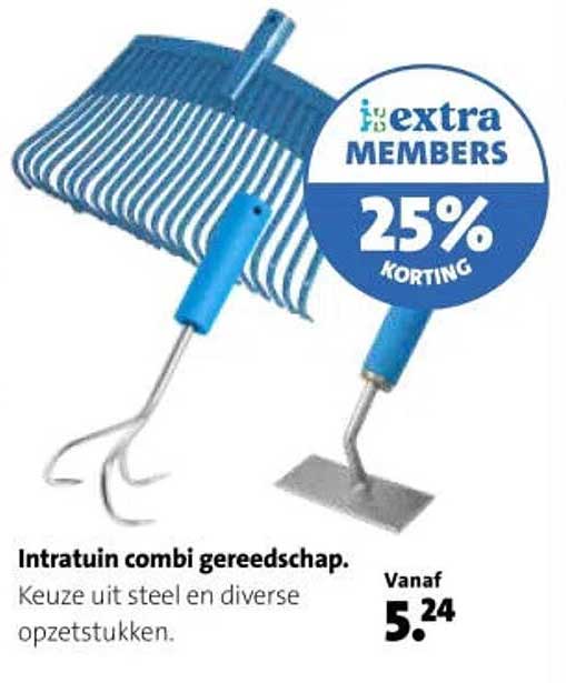 Intratuin combi gereedschap. Keuze uit steel en diverse opzetstukken. extra MEMBERS 25% KORTING
