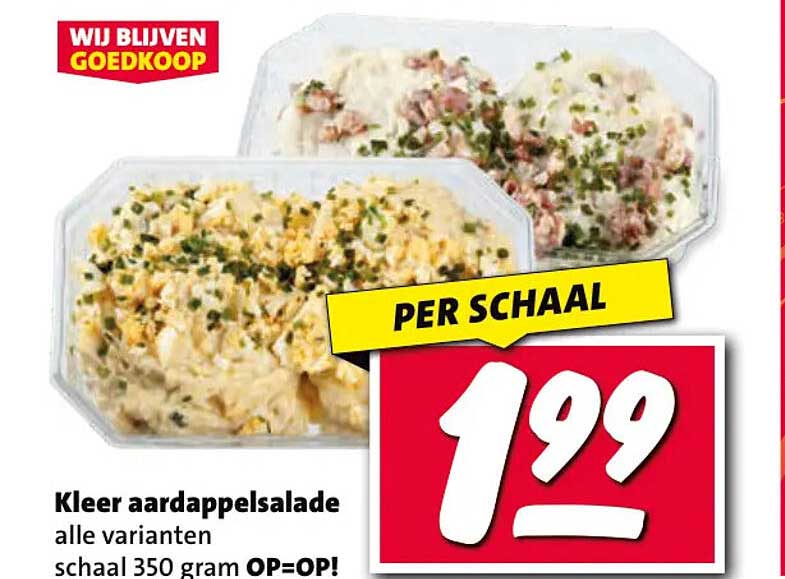 Kleer aardappelsalade alle varianten schaal 350 gram OP=OP! PER SCHAAL