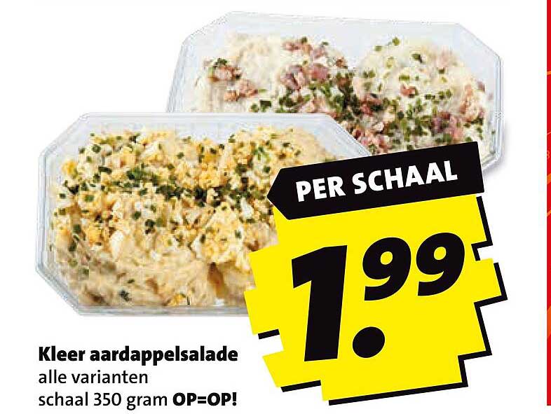 Kleer aardappelsalade alle varianten schaal 350 gram OP=OP! PER SCHAAL