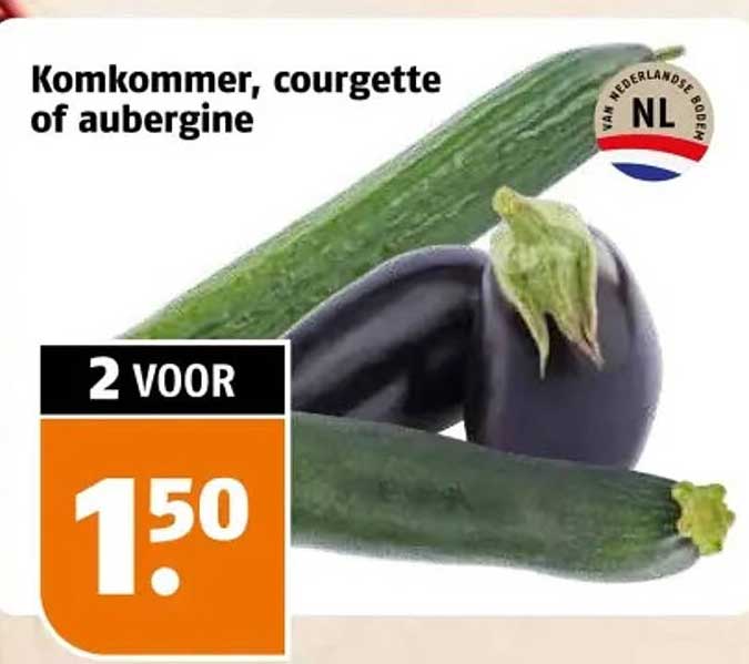 Komkommer, courgette of aubergine 2 voor 1.50