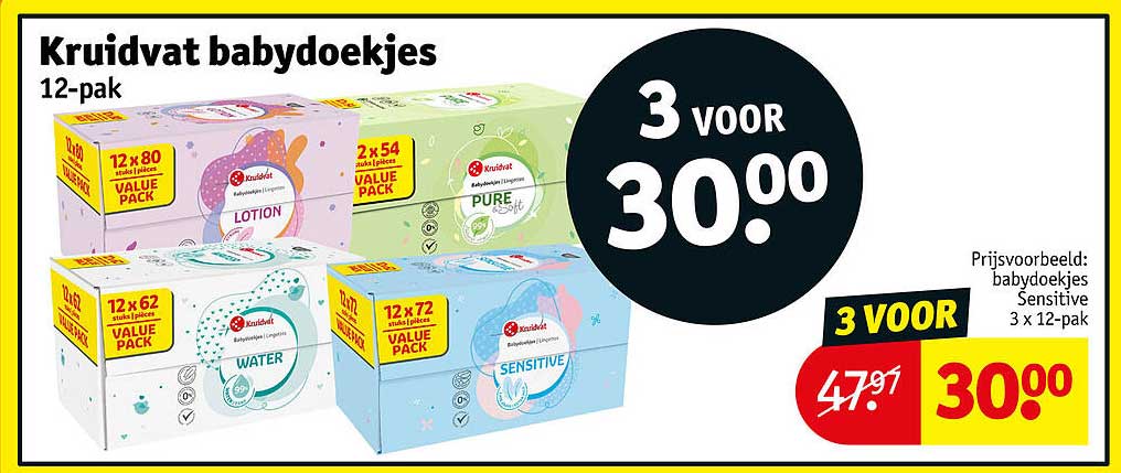 Kruidvat babydoekjes 12-pak 3 voor 30.00