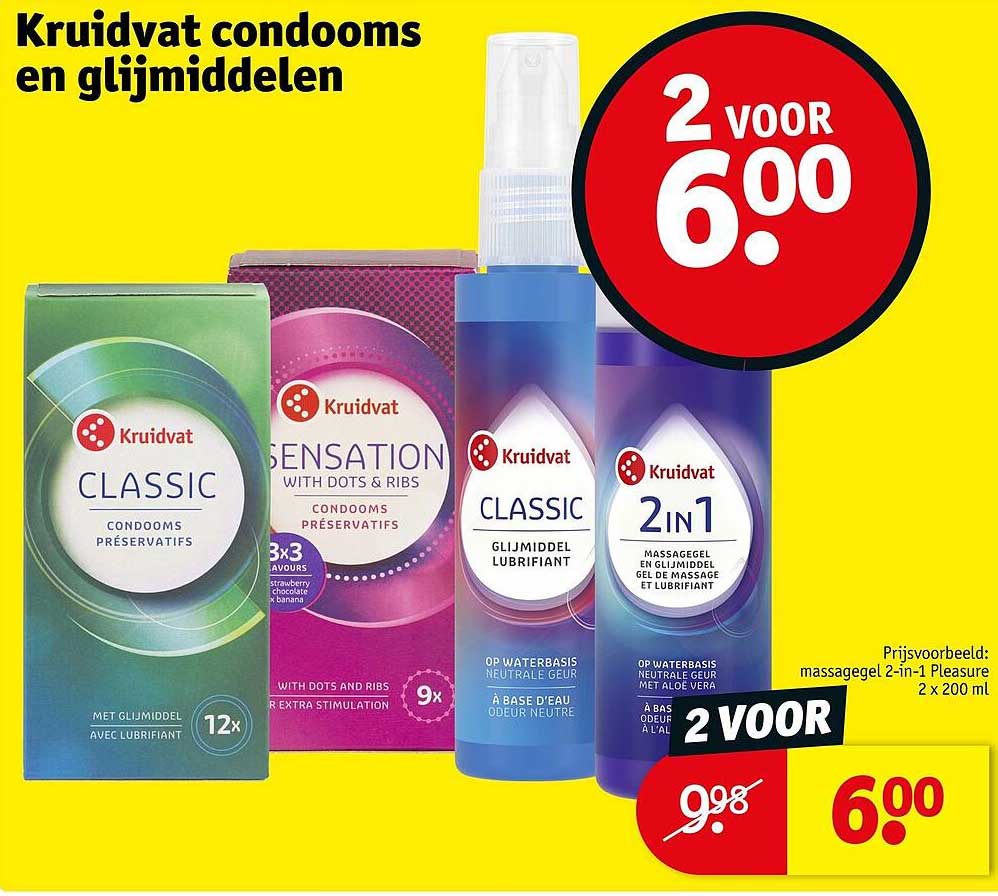 Kruidvat condooms en glijmiddelen 2 voor 6.00