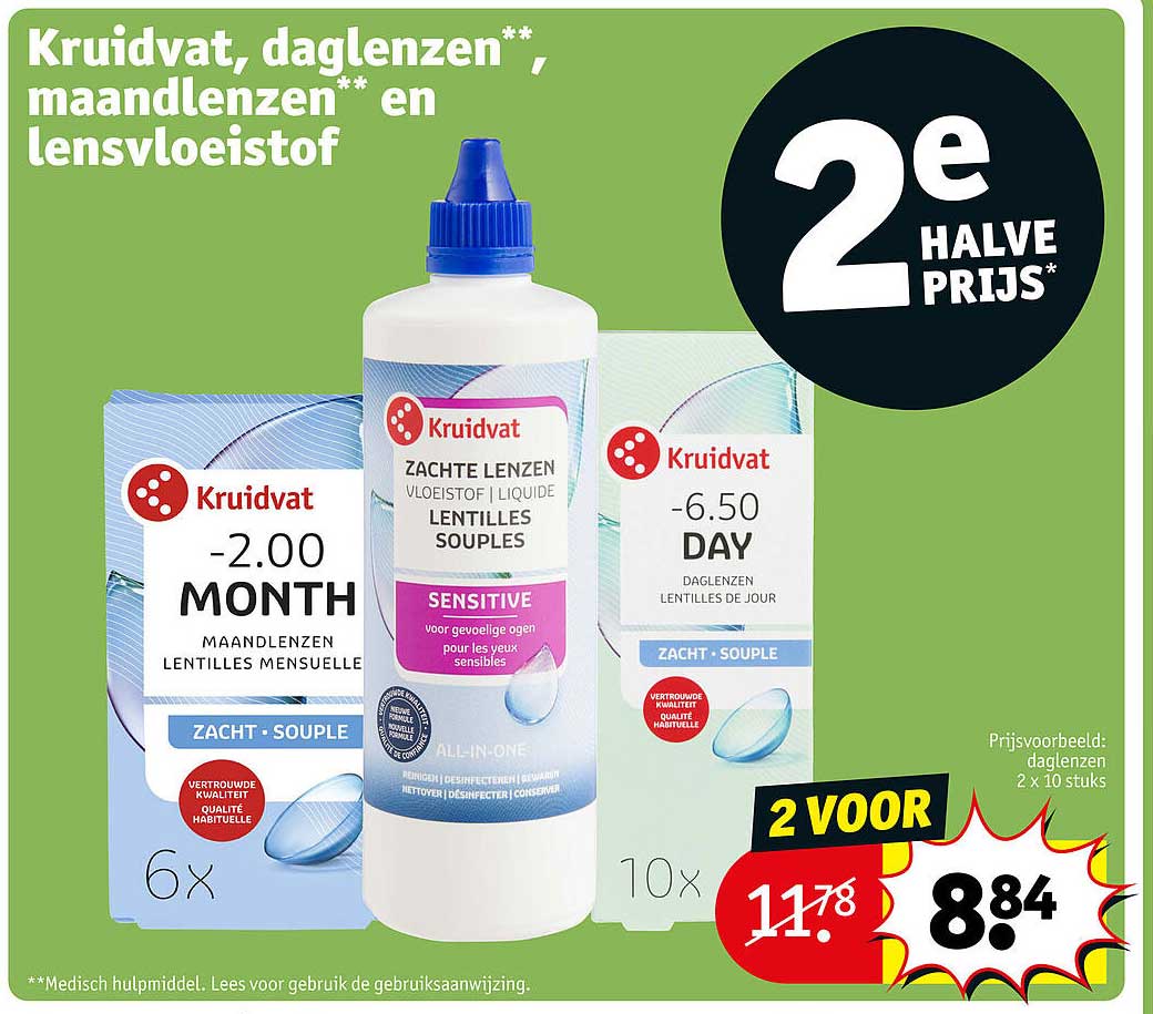 Kruidvat, daglenzen**, maandlenzen** en lensvloeistof 2e halve prijs*