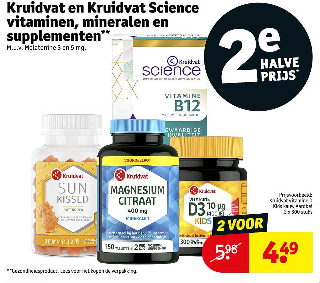 Kruidvat en Kruidvat Science vitaminen, mineralen en supplementen** 2e halve prijs