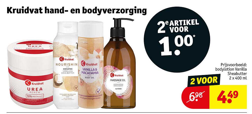 Kruidvat hand- en bodyverzorging 2e artikel voor 1.00