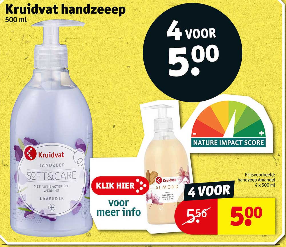 Kruidvat handzeep 500 ml 4 voor 5.00