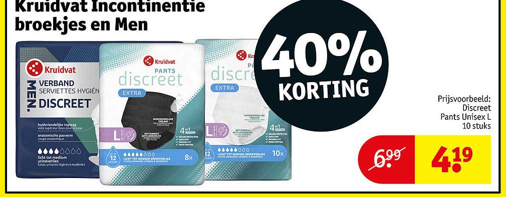 Kruidvat Incontinentie broekjes en Men 40% korting