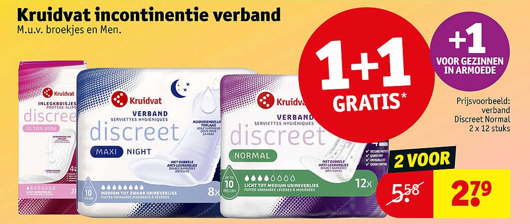 Kruidvat incontinentie verband 1+1 gratis