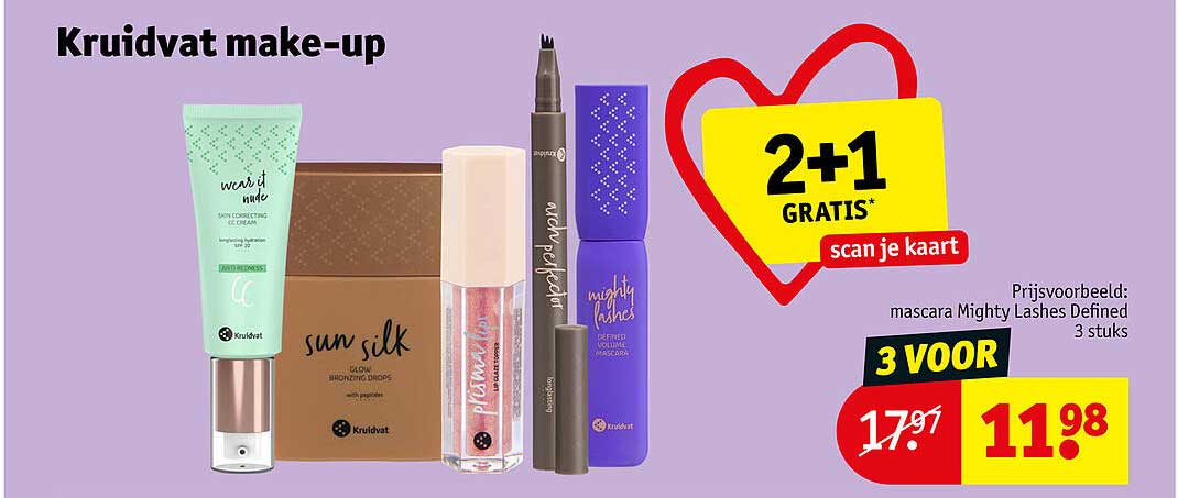 Kruidvat make-up 2+1 GRATIS* scan je kaart