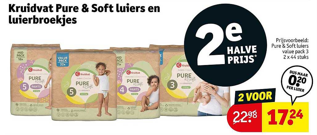 Kruidvat Pure & Soft luiers en luierbroekjes 2e halve prijs