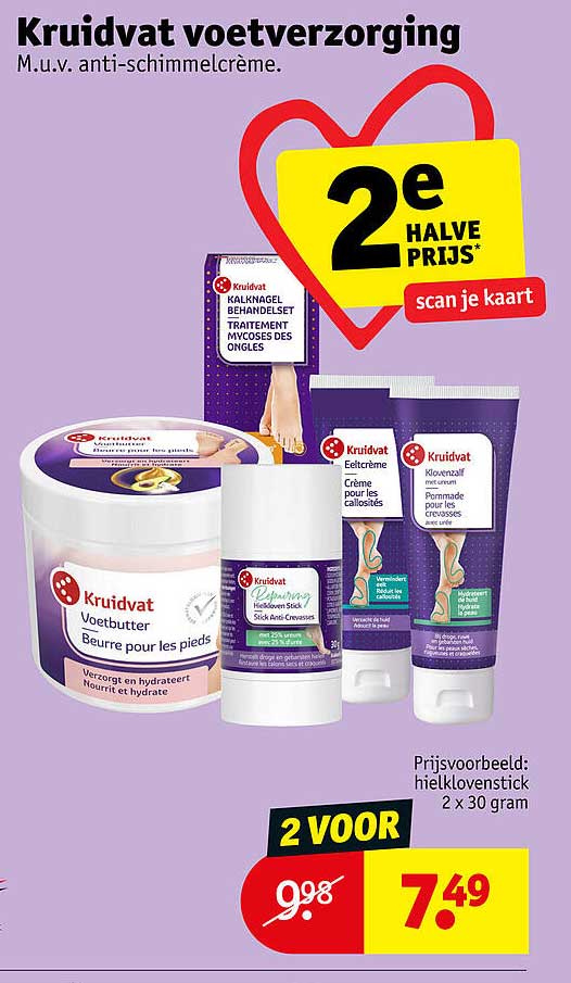Kruidvat voetverzorging M.u.v. anti-schimmelcrème. 2e halve prijs scan je kaart