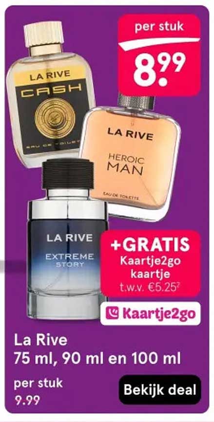 La Rive 75 ml, 90 ml en 100 ml per stuk +GRATIS Kaartje2go kaartje